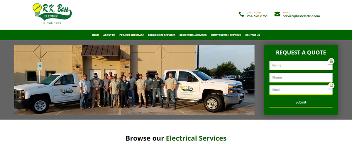 Image of Bass Electric's Website - Work by Gale Force Marketing, Inc.